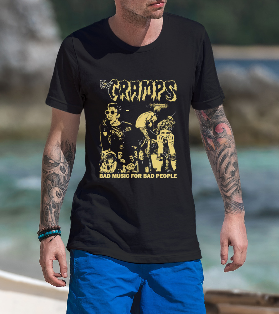 The Cramps Bad Music For Bad People Band Members Collage Yellow Black T-Shirt