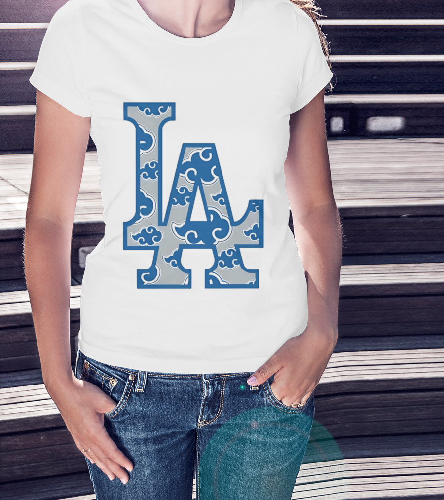 LA Kumo Royal Pattern Clouds Blue Silver T-Shirt