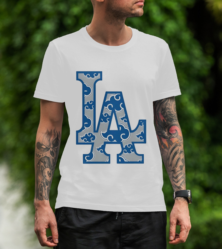LA Kumo Royal Pattern Clouds Blue Silver T-Shirt
