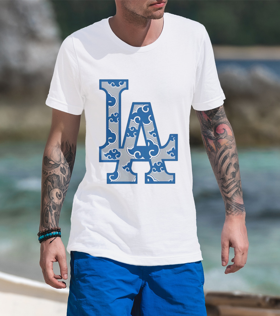 LA Kumo Royal Pattern Clouds Blue Silver T-Shirt