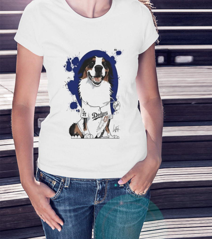 Los Angeles Dodgers MLB Kygo Cartoon Australian Shepherd Dog Paint Splatter T-Shirt
