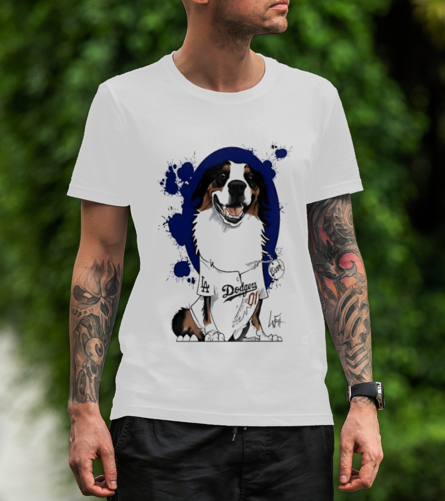 Los Angeles Dodgers MLB Kygo Cartoon Australian Shepherd Dog Paint Splatter T-Shirt