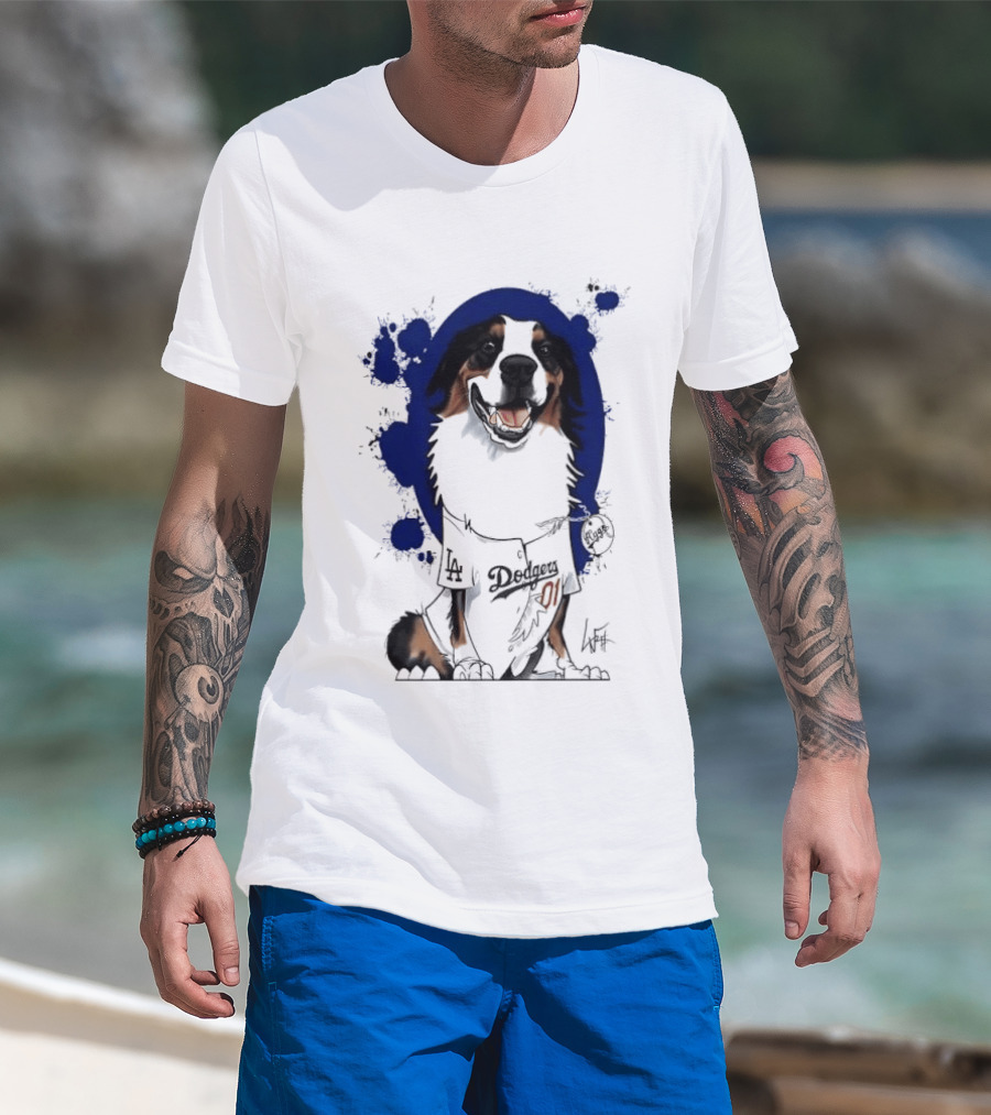 Los Angeles Dodgers MLB Kygo Cartoon Australian Shepherd Dog Paint Splatter T-Shirt