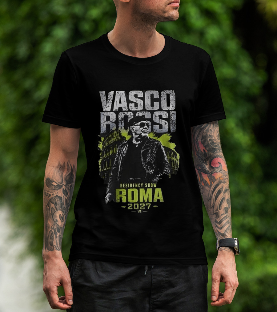 Vasco Rossi Residency Show Roma 2027 Black Leather Jacket Iconic Performance T-Shirt