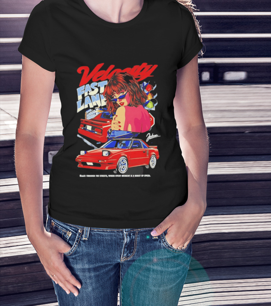 Velocity Fast Lane Blaze Through The Streets Classic Red Cars Retro Vibe T-Shirt