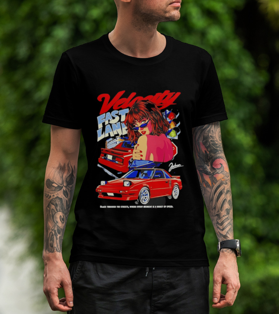 Velocity Fast Lane Blaze Through The Streets Classic Red Cars Retro Vibe T-Shirt