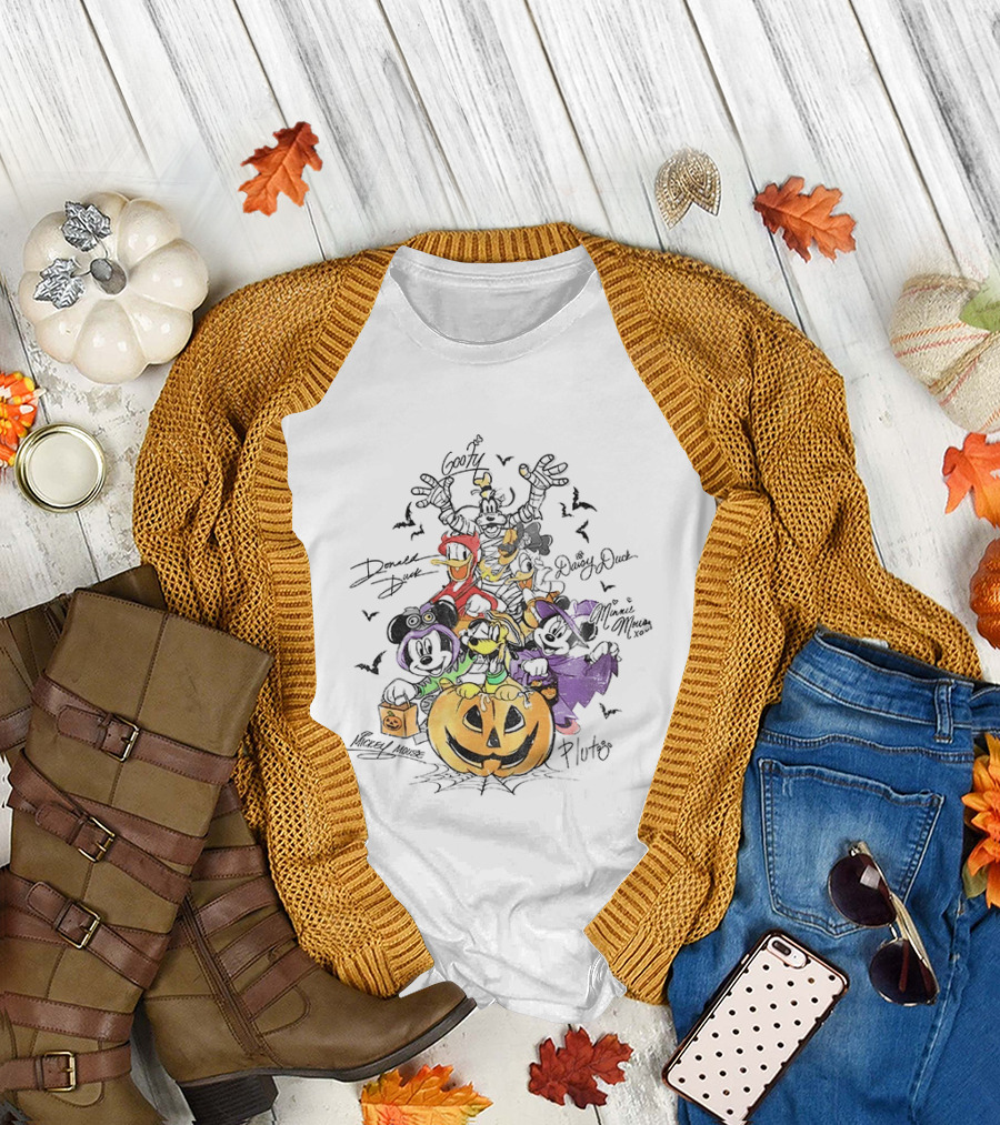 Mickey Minnie Donald Goofy Pluto Daisy Halloween Pumpkin Costume Bash T-Shirt