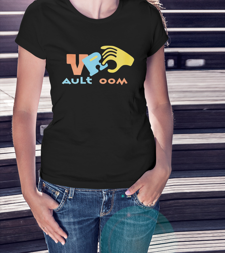 VR Vault Room Yellow Hand Blue Puzzle Piece Cartoon T-Shirt