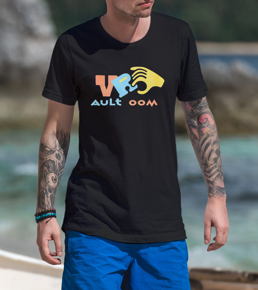 VR Vault Room Yellow Hand Blue Puzzle Piece Cartoon T-Shirt