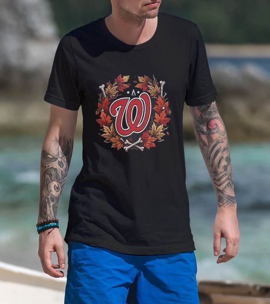 Washington Nationals Halloween Skull Maple Leaves Bats Baseballs T-Shirt