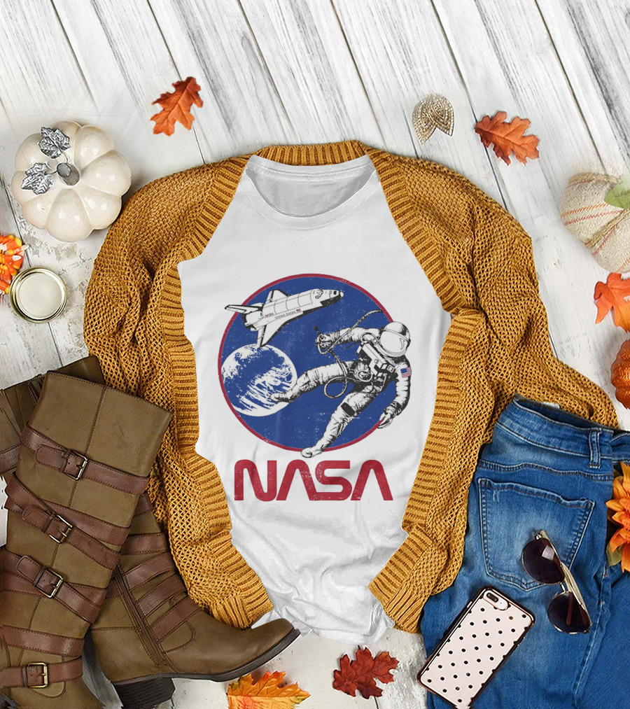 NASA Space Shuttle And Astronaut Earth Scene T-Shirt