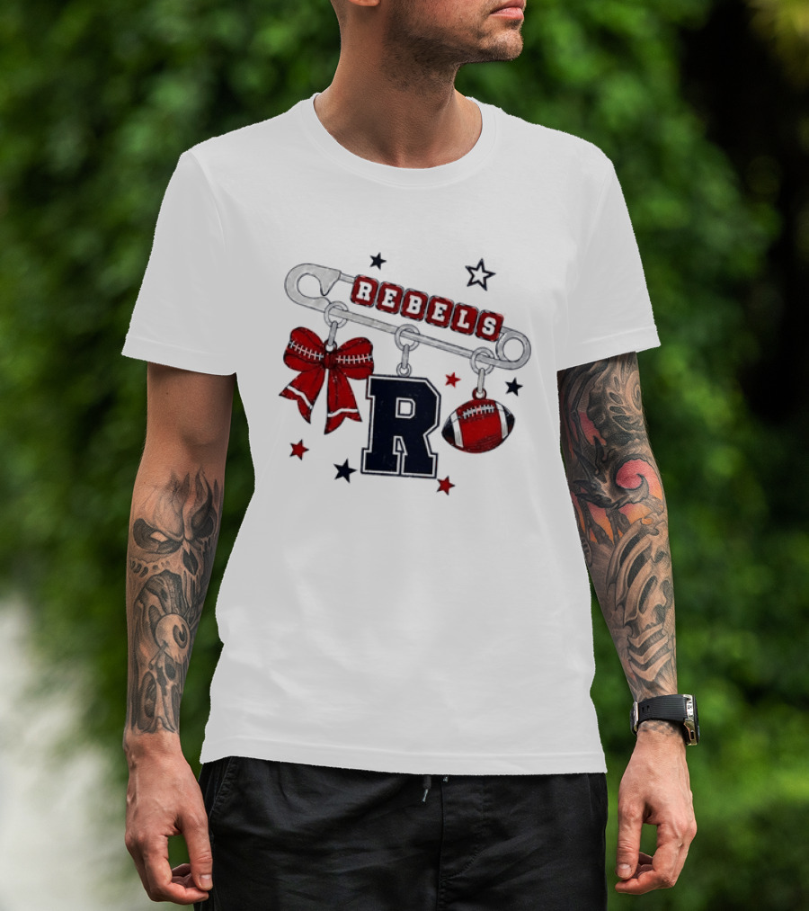 Rebels R Charm Safety Pin Red Bow Football Stars T-Shirt
