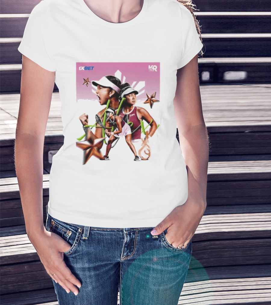 Alex Eala 1XBET Tennis Player Collage Gold Stars Pink T-Shirt