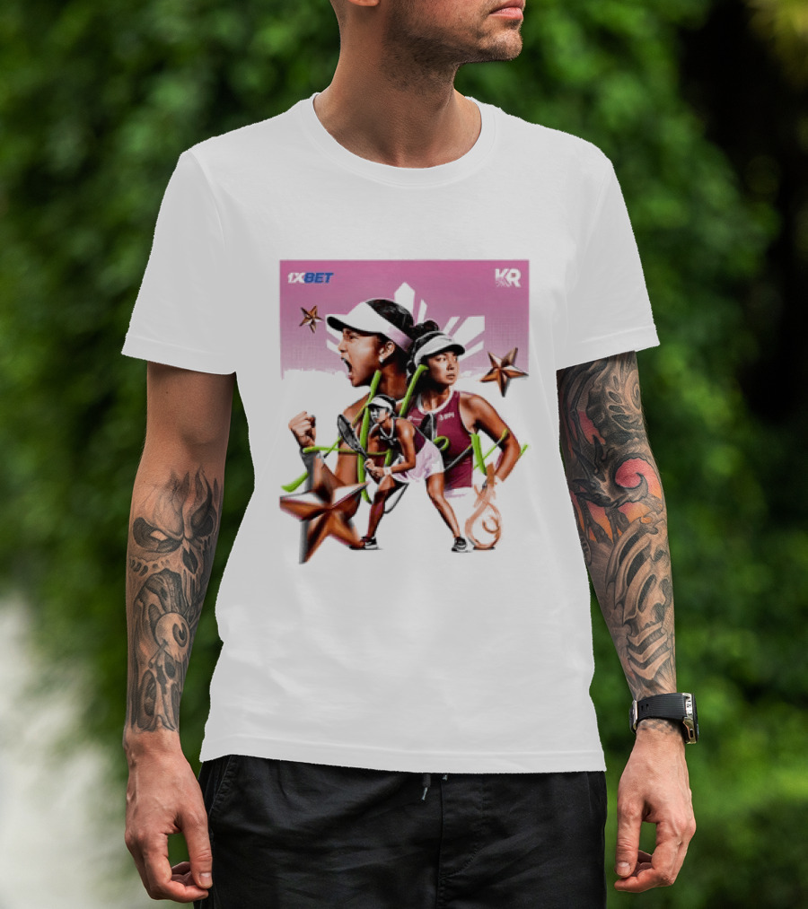 Alex Eala 1XBET Tennis Player Collage Gold Stars Pink T-Shirt