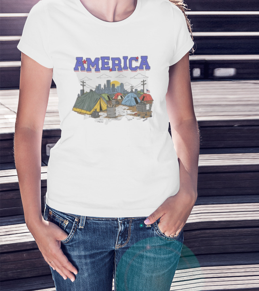 America Cityscape Homeless Encampment T-Shirt