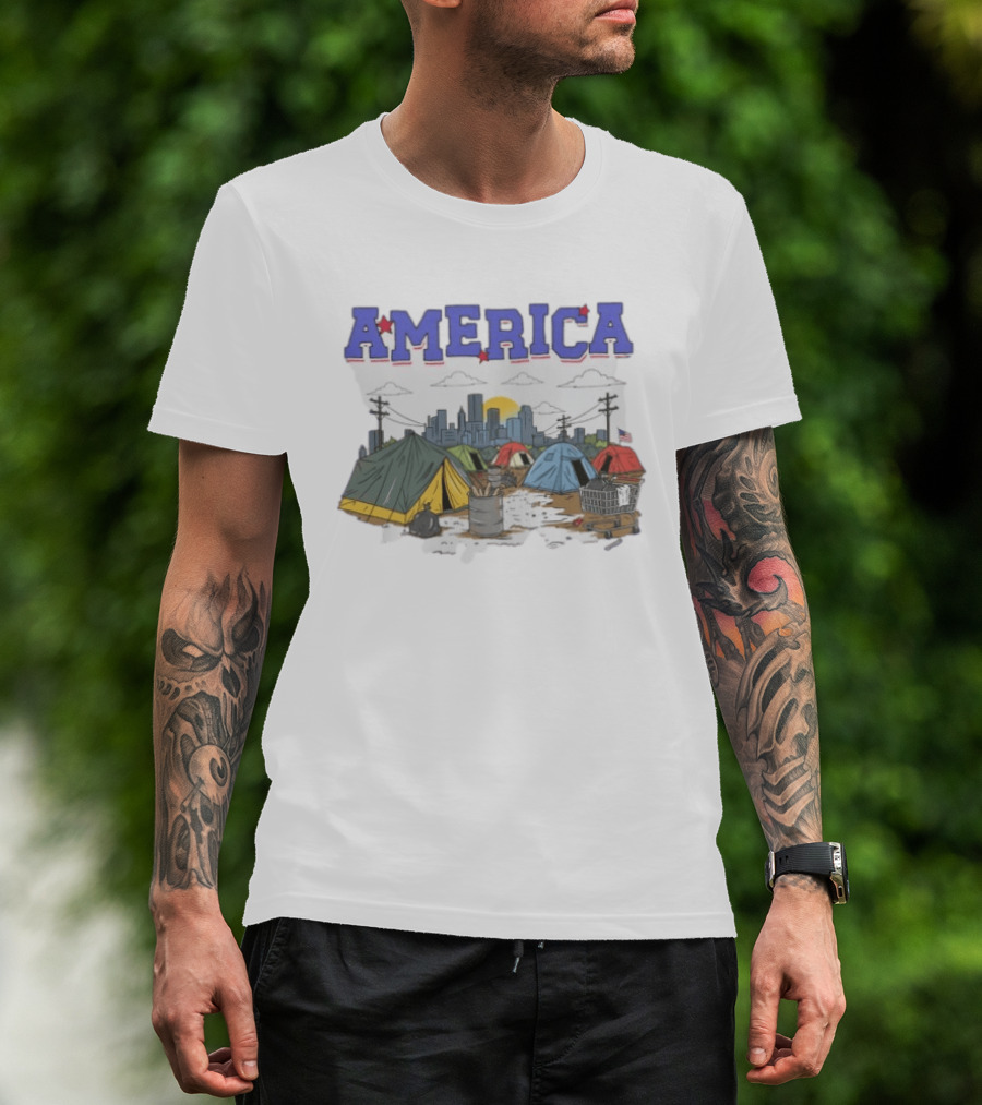 America Cityscape Homeless Encampment T-Shirt