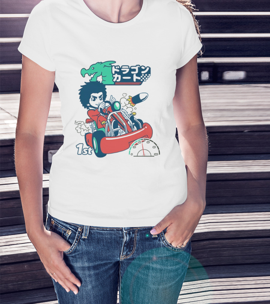 Dragon Kart Japanese Afro Racer 1st Place Red Vehicle Rocket Gauge T-Shirt