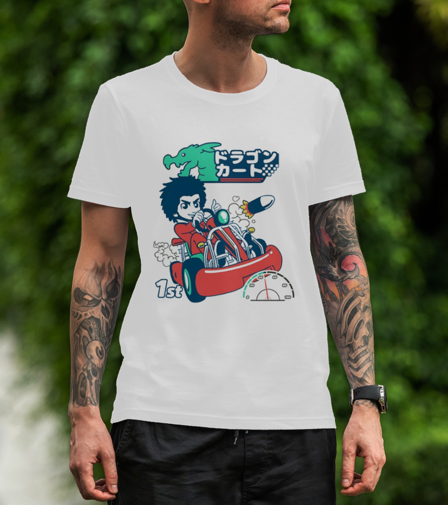 Dragon Kart Japanese Afro Racer 1st Place Red Vehicle Rocket Gauge T-Shirt