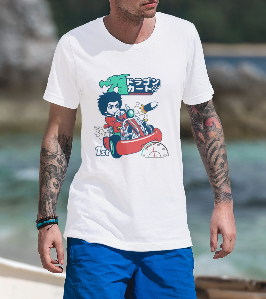 Dragon Kart Japanese Afro Racer 1st Place Red Vehicle Rocket Gauge T-Shirt