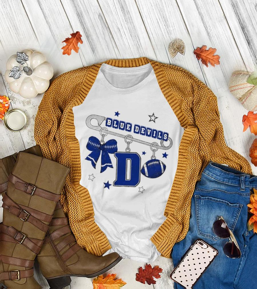 Duke Blue Devils Football Safety Pin Charms Bow Stars T-Shirt