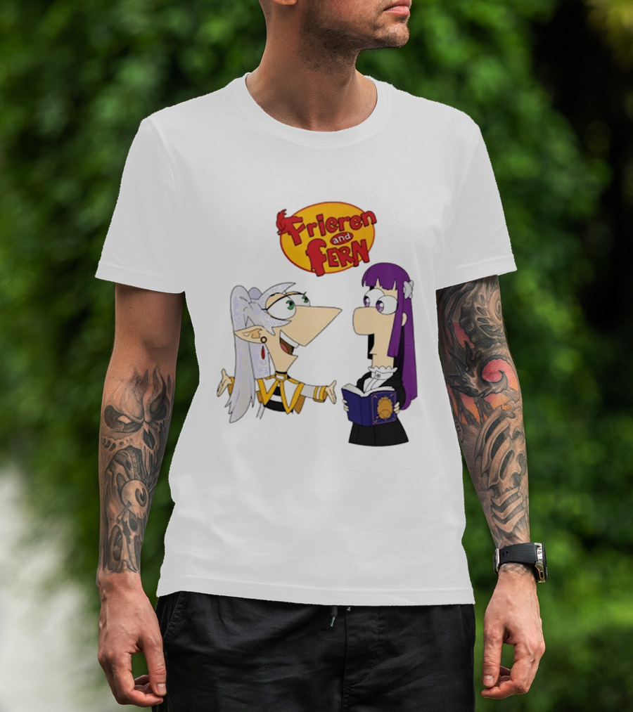 Frieren And Fern Animated Characters With Book And Unique Cartoon T-Shirt