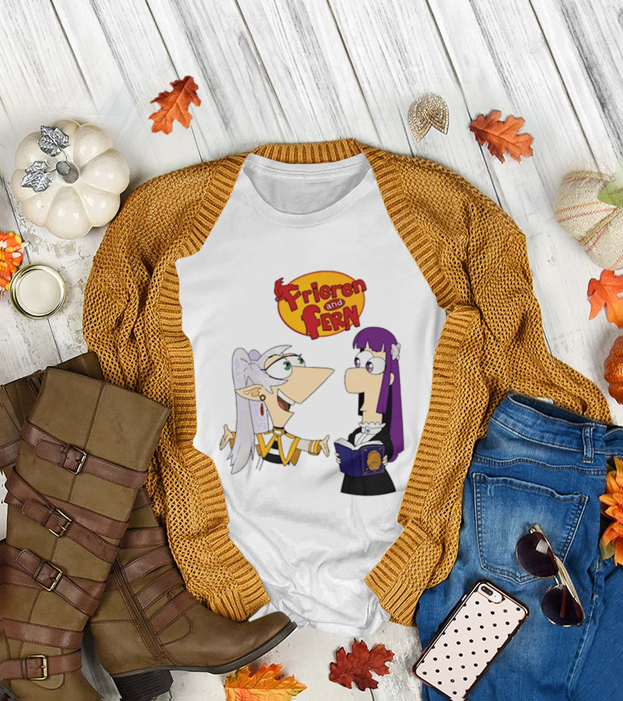 Frieren And Fern Animated Characters With Book And Unique Cartoon T-Shirt