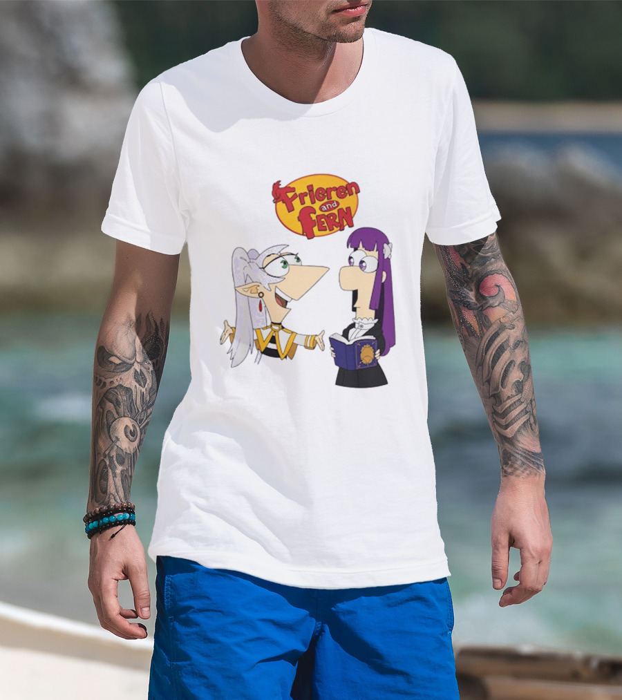 Frieren And Fern Animated Characters With Book And Unique Cartoon T-Shirt
