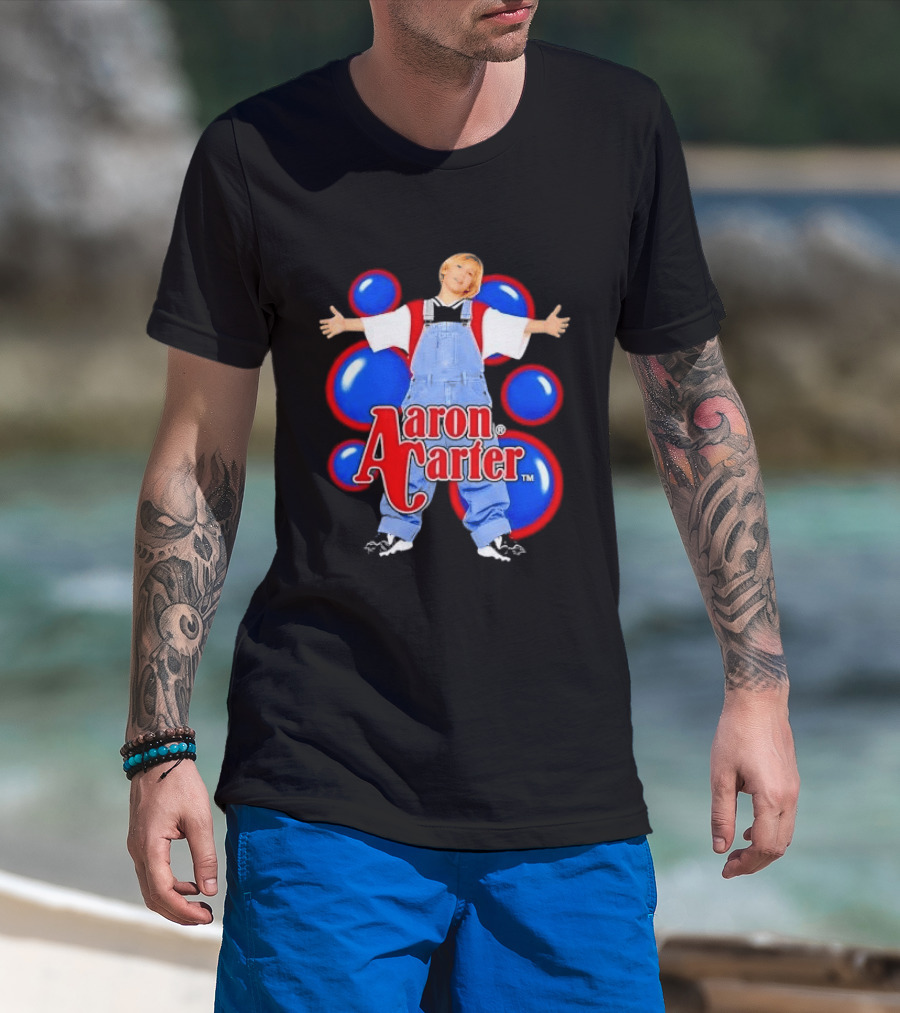 Aaron Carter Denim Overalls Bubbles Photo Bootleg T-Shirt