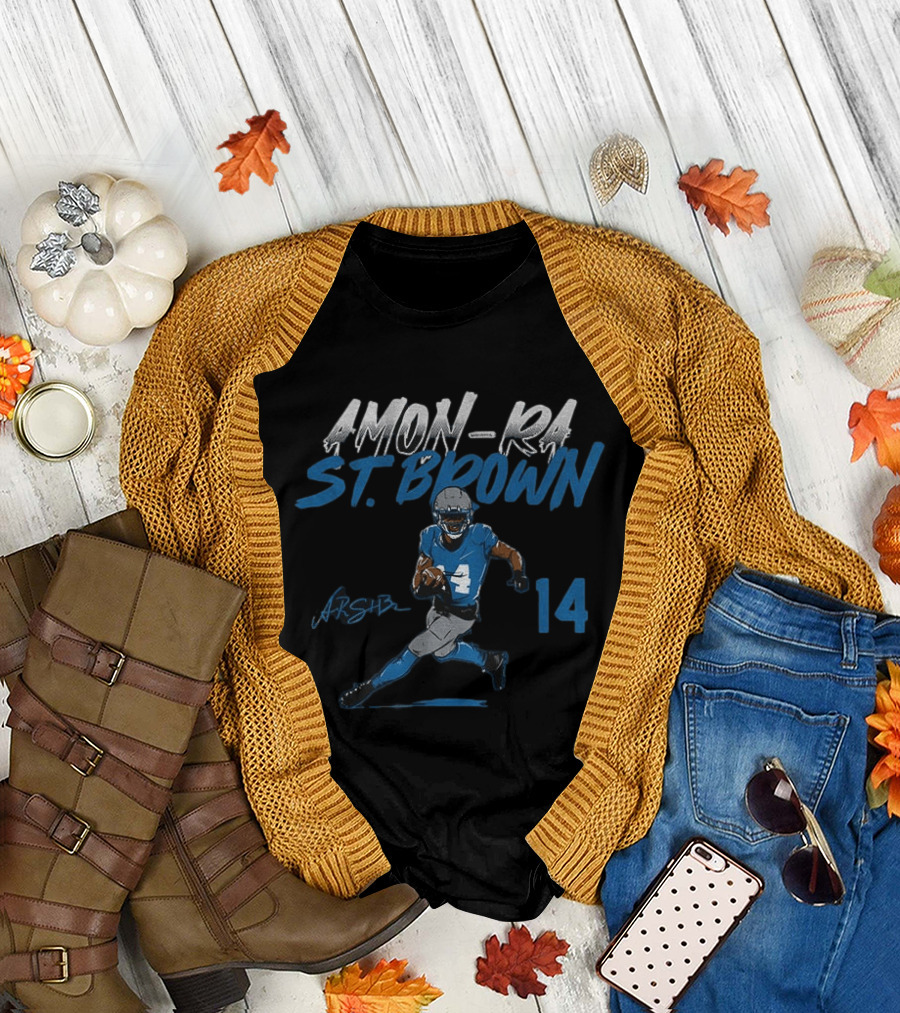Amon Ra St. Brown Detroit Lions Football Player 14 Signature Edition T-Shirt