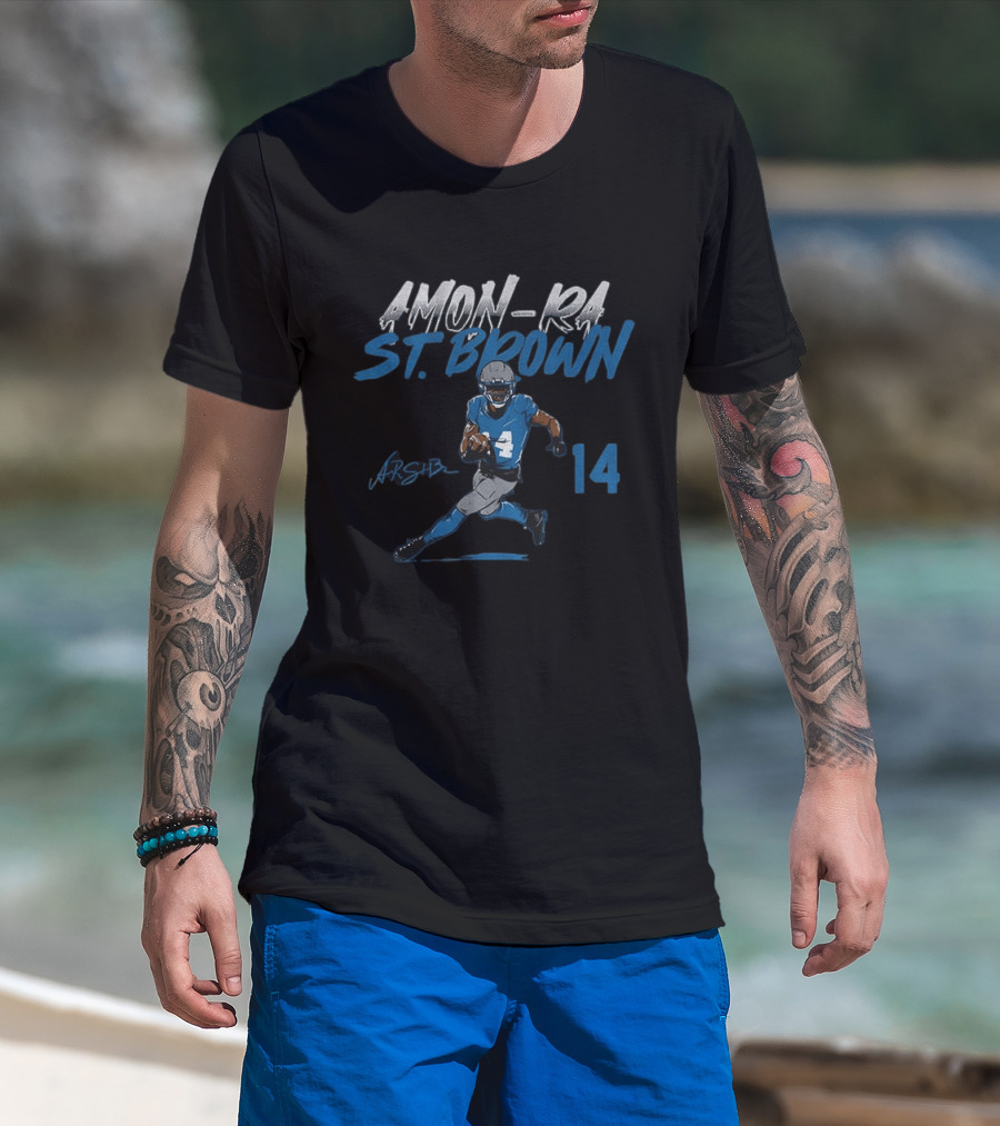 Amon Ra St. Brown Detroit Lions Football Player 14 Signature Edition T-Shirt