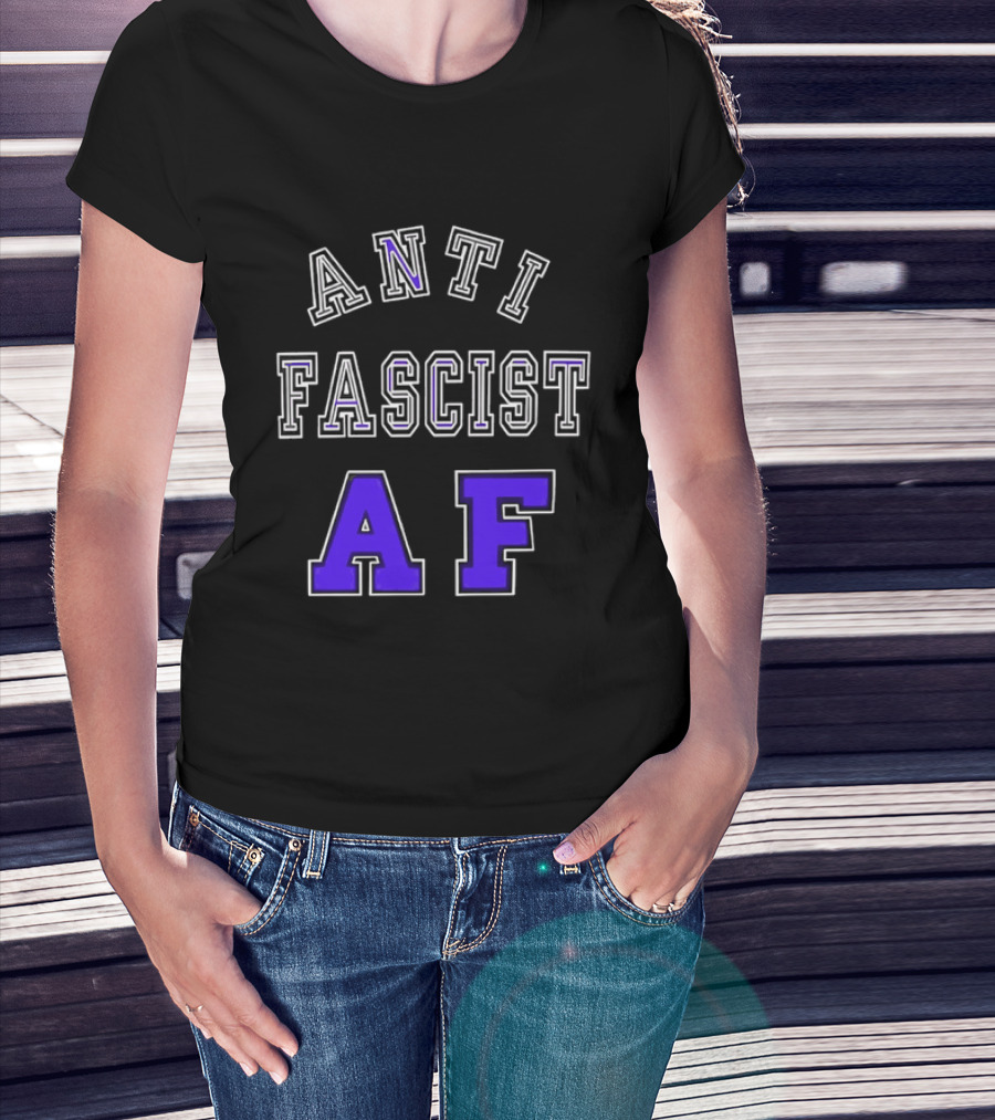 ANTI FASCIST AF Purple White Varsity Block стиль T-Shirt