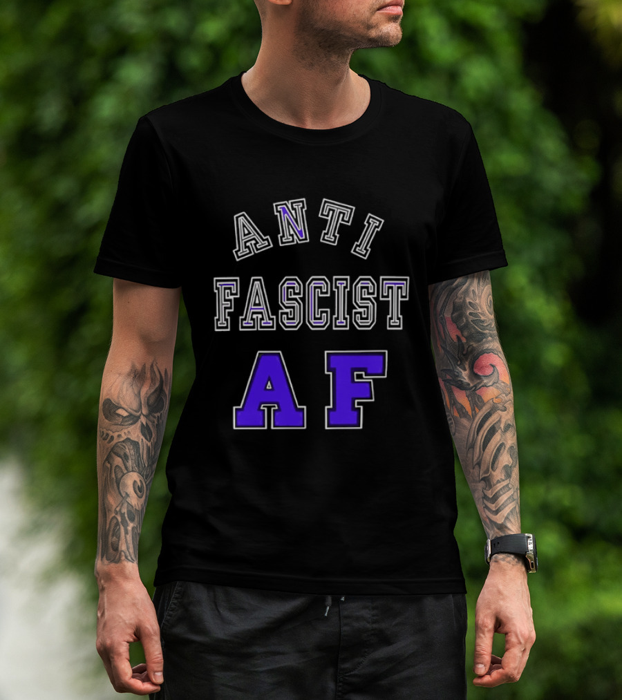 ANTI FASCIST AF Purple White Varsity Block стиль T-Shirt