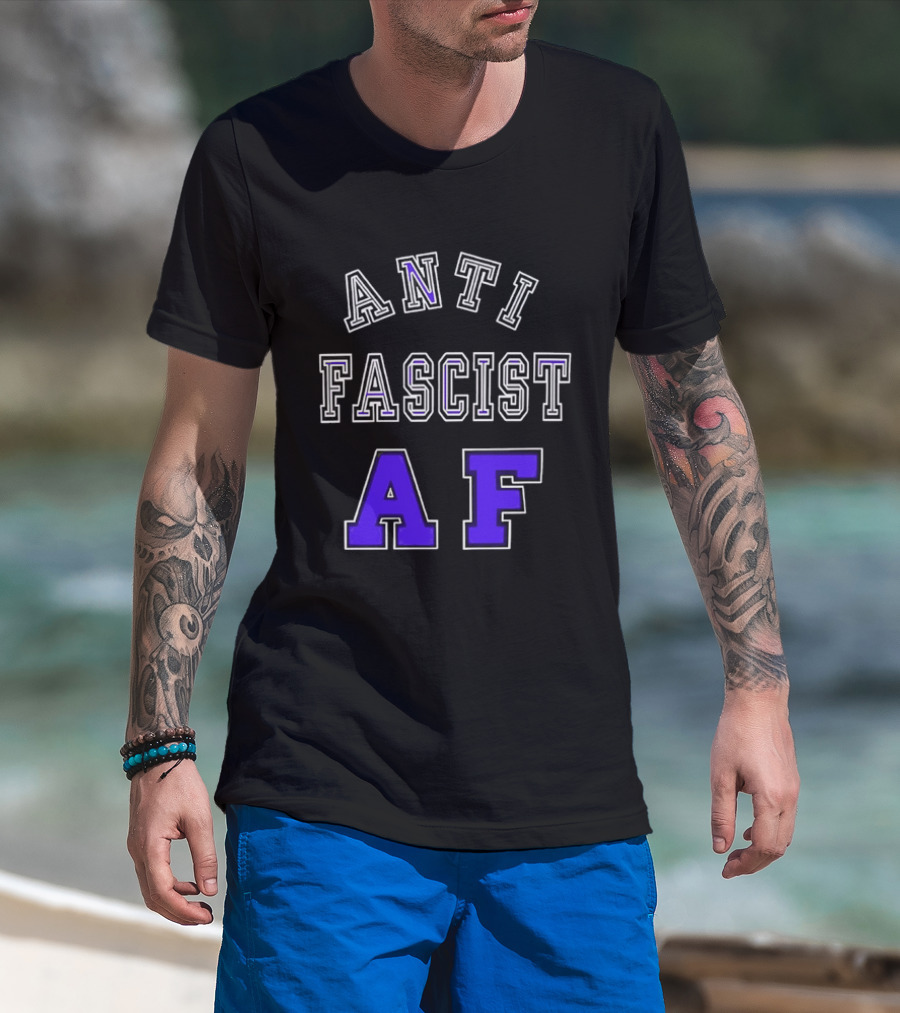 ANTI FASCIST AF Purple White Varsity Block стиль T-Shirt