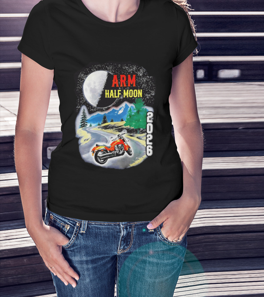 Arm Half Moon 2026 Orange Motorcycle Winding Mountain Road Night Sky T-Shirt