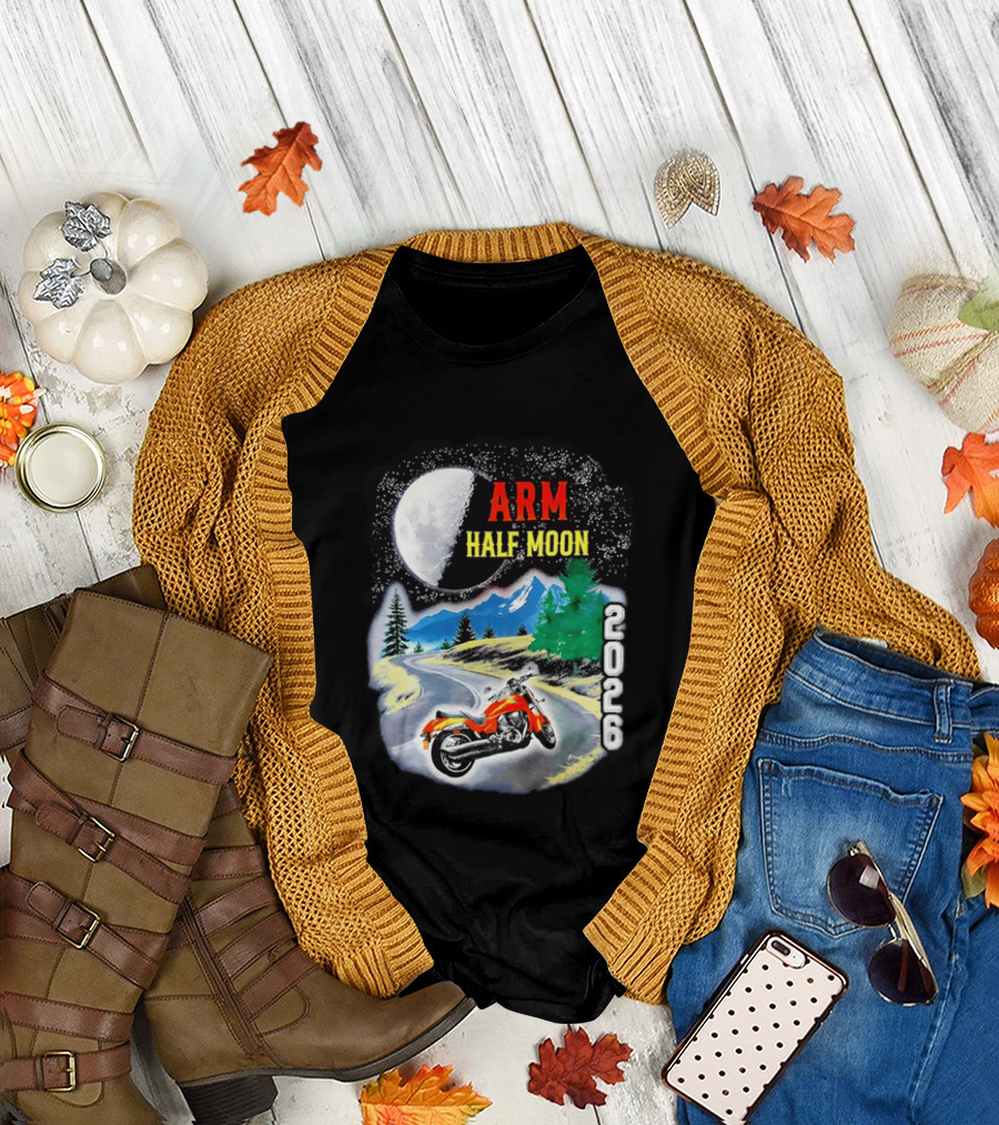 Arm Half Moon 2026 Orange Motorcycle Winding Mountain Road Night Sky T-Shirt