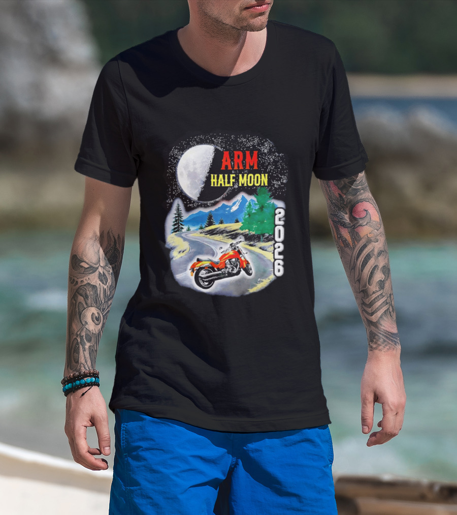 Arm Half Moon 2026 Orange Motorcycle Winding Mountain Road Night Sky T-Shirt
