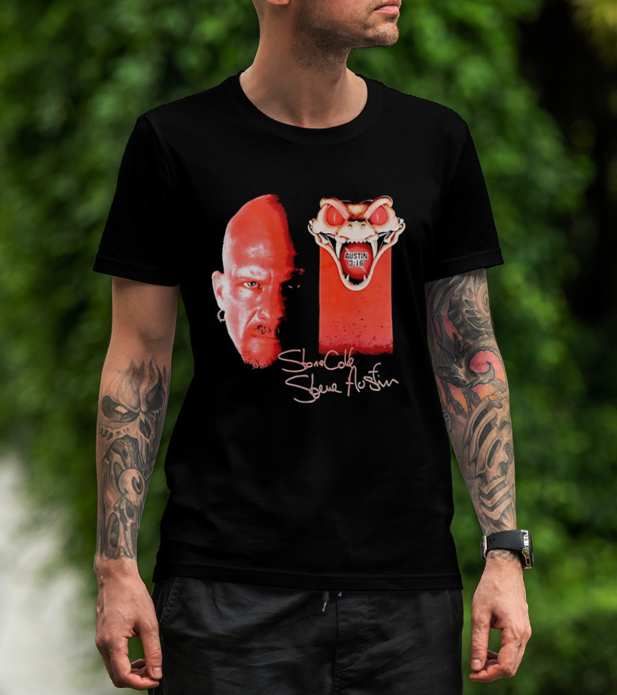 Austin 3 16 Stone Cold Steve Red Rattlesnake Head Signature T-Shirt