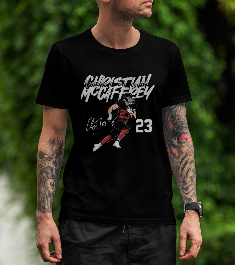 Christian McCaffrey San Francisco 49ers NFLPA 23 Signature Football Player T-Shirt