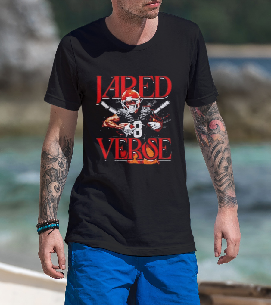 Jared Verse Number 8 Football Player Carrying Ball Distressed Bootleg T-Shirt