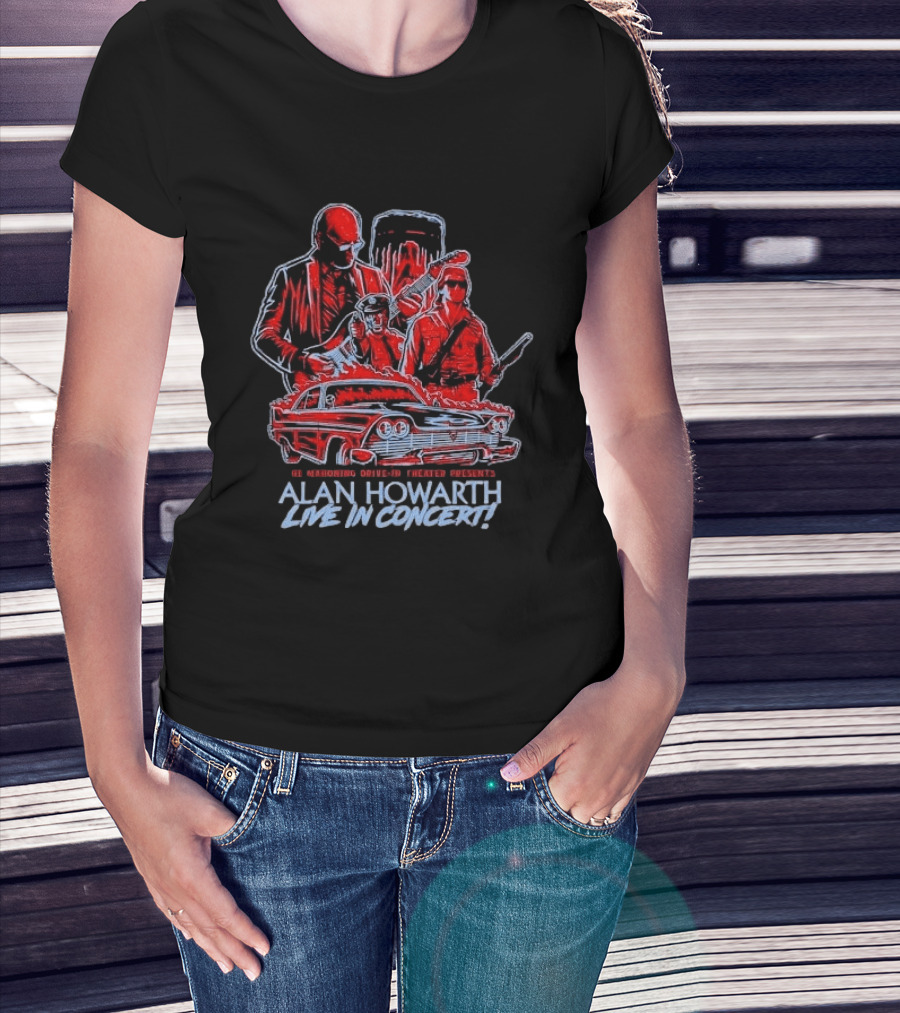 The Mahoning Drive In Theater Presents Alan Howarth Live Concert Horror Characters Flaming Car T-Shirt