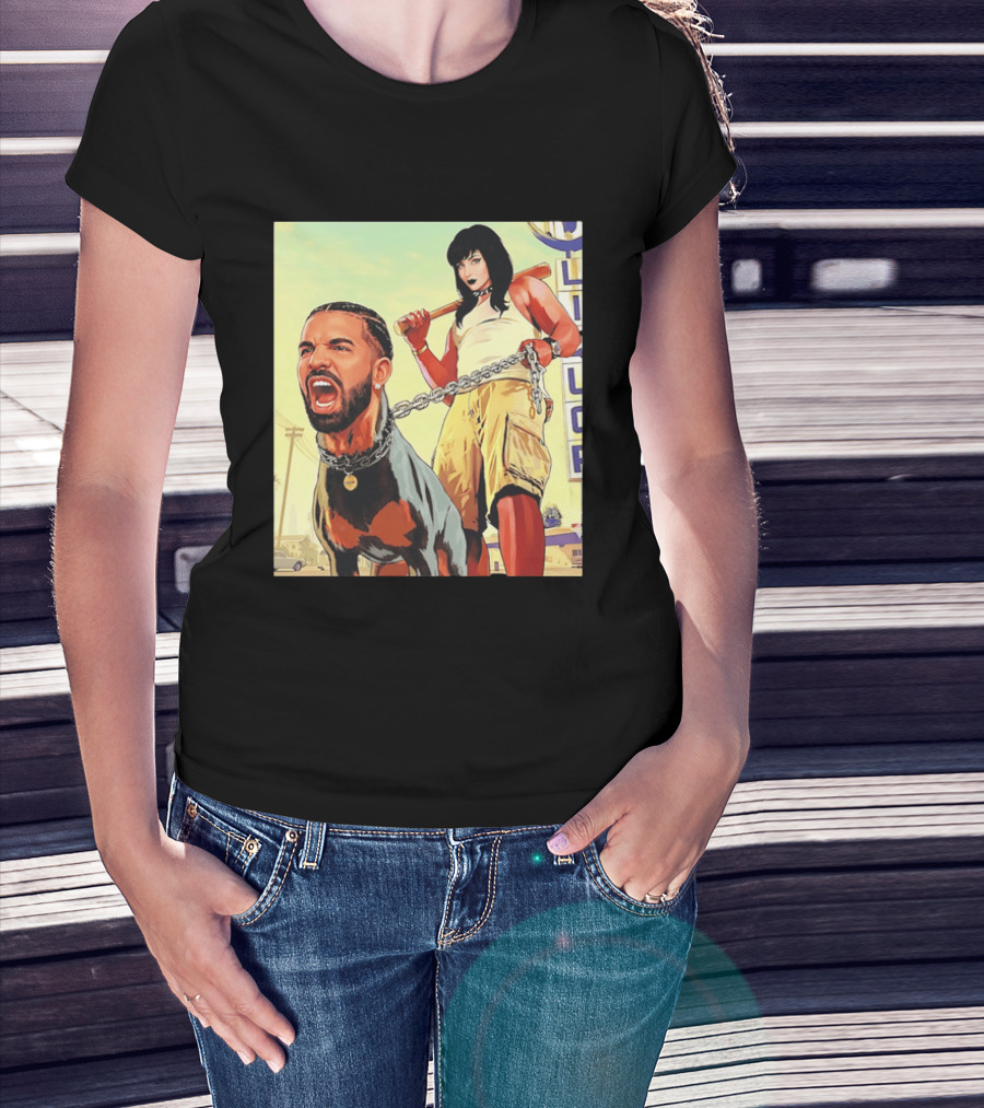 Drake Dog Head Chained To Goth Girl Art Cartoon T-Shirt