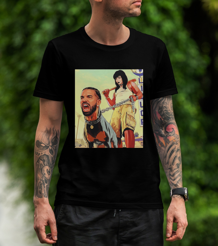 Drake Dog Head Chained To Goth Girl Art Cartoon T-Shirt