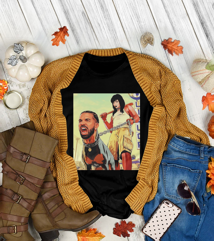 Drake Dog Head Chained To Goth Girl Art Cartoon T-Shirt