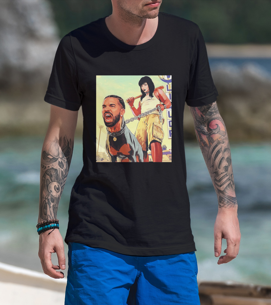 Drake Dog Head Chained To Goth Girl Art Cartoon T-Shirt