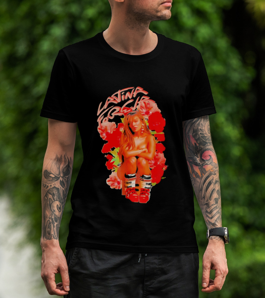 Latina Forever Woman Surrounded By Red Hibiscus With Ski Boots T-Shirt