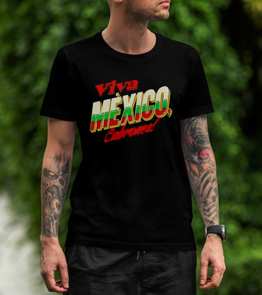 Viva México Cabrones Tricolor 3D Block Lettering T-Shirt