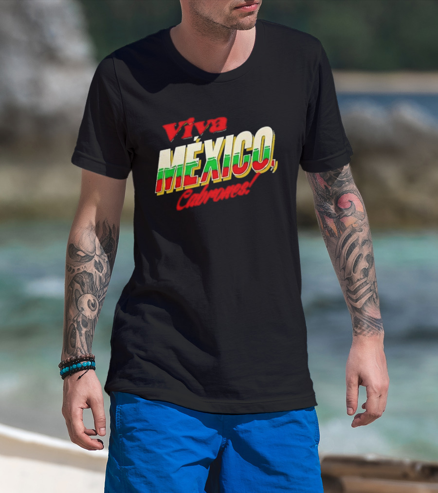 Viva México Cabrones Tricolor 3D Block Lettering T-Shirt