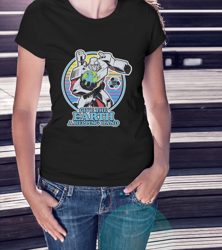 Give The Earth A Helping Hand Megatron With Recycling Symbol Transformers T-Shirt