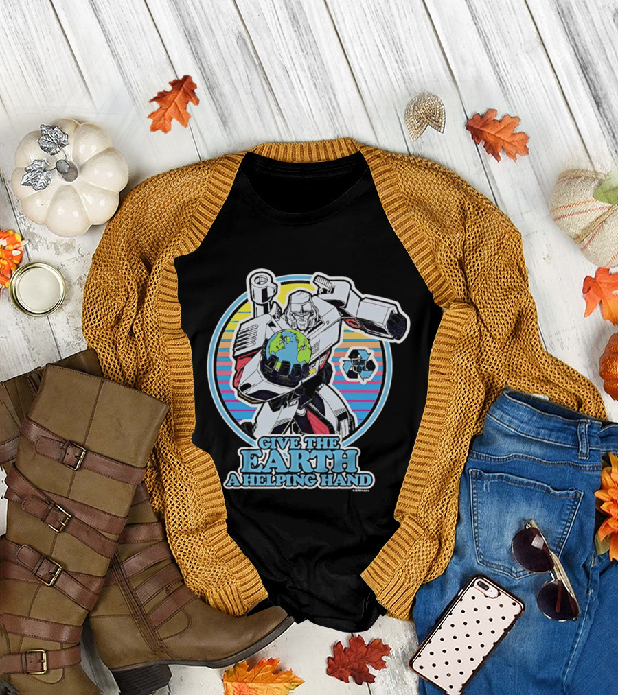 Give The Earth A Helping Hand Megatron With Recycling Symbol Transformers T-Shirt