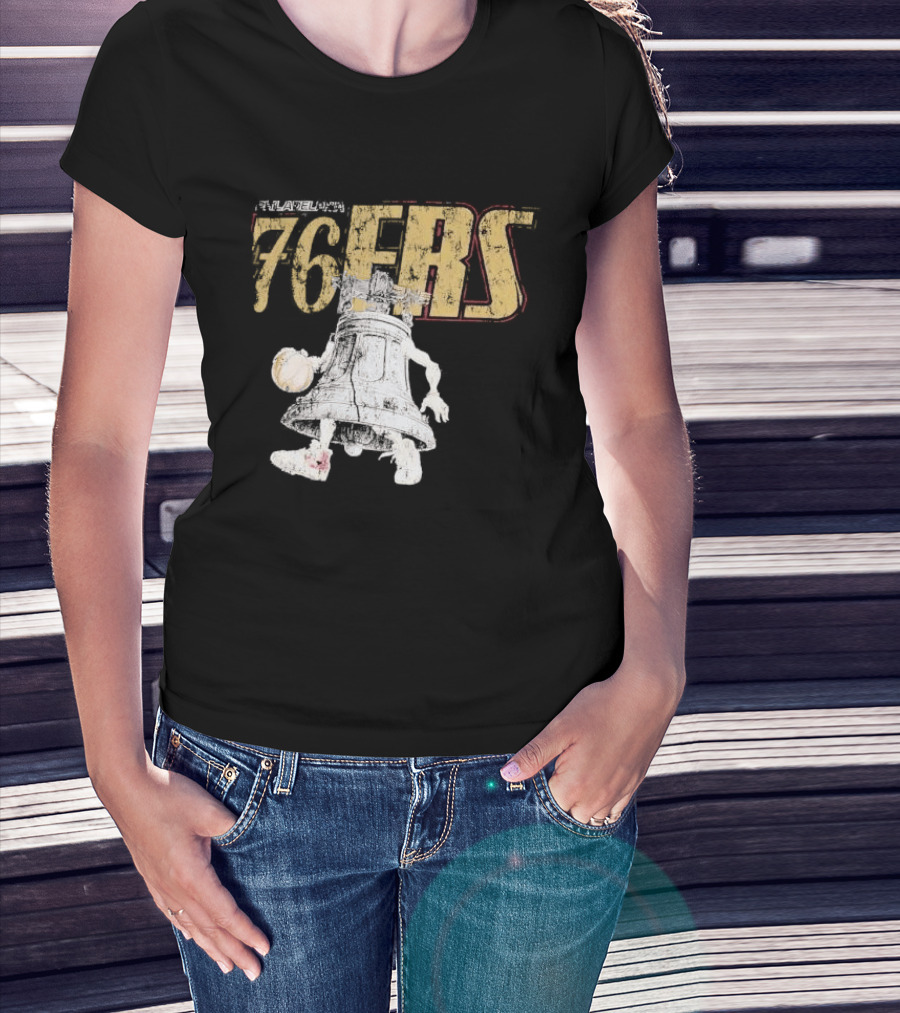 Philadelphia 76ers Distressed Liberty Bell Dribbling Basketball T-Shirt